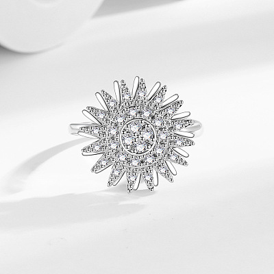 Daisy Rotatable Open Cuff Rings for Women RJEW-S402-05P-1