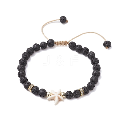 Adjustable 6mm Round Natural Lava Rock Braided Bead Bracelets BJEW-JB10615-03-1