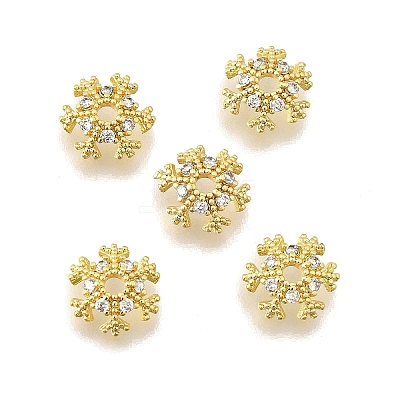 Snowflake Brass Micro Pave Clear Cubic Zirconia Bead Caps KK-K300-03A-G-1