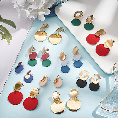 8 Pairs 8 Style Alloy Twist Flat Round & Donut Dangle Stud Earrings for Women EJEW-AN0001-74-1