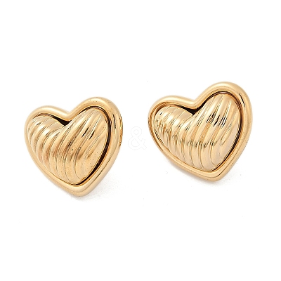 304 Stainless Steel Two Tone Heart Stud Earrings EJEW-M073-09G-1