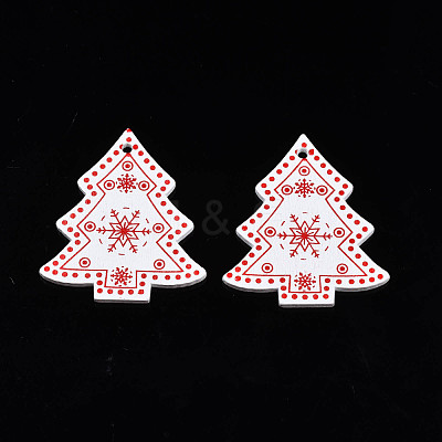 Christmas Theme Spray Painted Wood Pendants WOOD-N005-52A-1