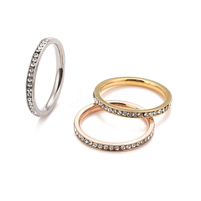 304 Stainless Steel Rhinestone Rings Set STAS-D178-02A-1