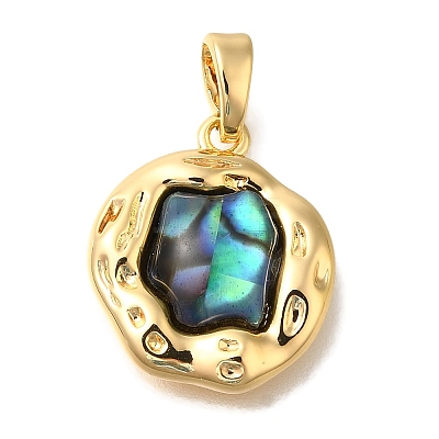 Brass Pave Paua Shell Pendants KK-K388-80G-1