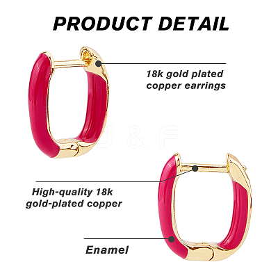 4 Pairs 4 Colors Real 18K Gold Plated Brass Rectangle Hoop Earrings EJEW-FI0003-06-1