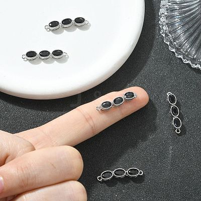 SHEGRACE Brass Pave Black Cubic Zirconia Triple Oval Links Connector Charms XGRQ3P837-645P-1