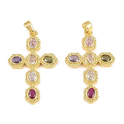 Brass Micro Pave Cubic Zirconia Pendants X-KK-H262-08G-1