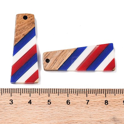 Independence Day Opaque Striped Resin & Walnut Wood Pendants RESI-U010-02A-1