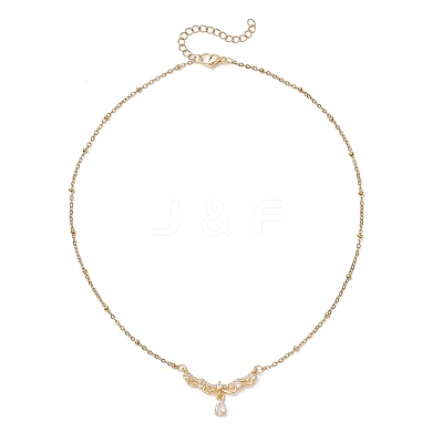 Brass Pave Clear Cubic Zirconia Angel Wings Pendant 304 Stainless Steel Satellite Chain Necklaces for Women NJEW-JN05936-1