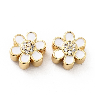 Flower Brass Micro Pave Clear Cubic Zirconia Beads KK-G419-06G-04-1