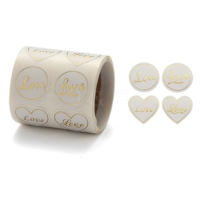Heart and Flat Round with Word Love Valentine's Stickers Self Adhesive Tag Labels DIY-E023-05-1