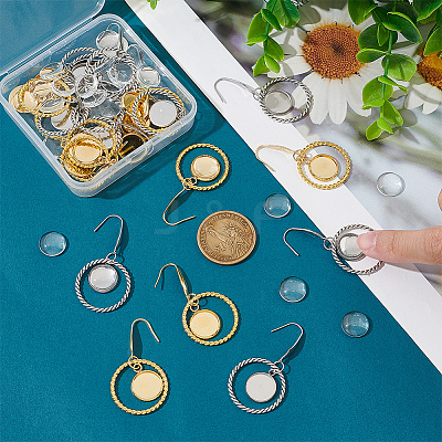 12 Pair 2 Color Glass Blank Dome Dangle Earrings EJEW-AB00020-1