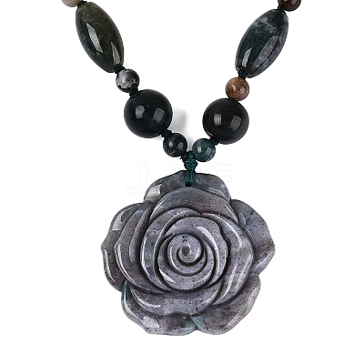 Natural Indian Agate Flower Pendant Necklaces NJEW-N064-08H-1