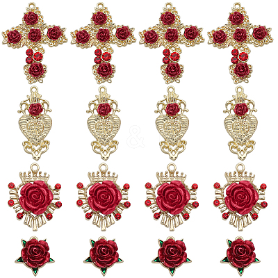 24Pcs 4 Styles Alloy Rhinestone Pendants FIND-SC0005-71-1