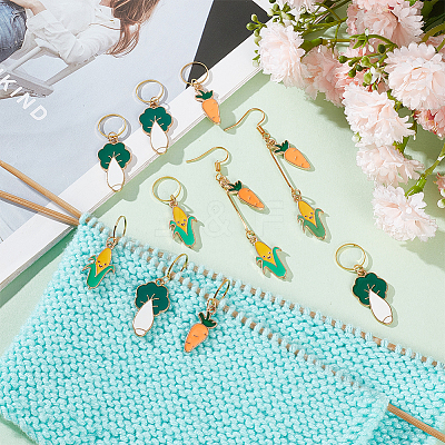 12Pcs 3 Style Vegetable Theme Alloy Enamel Pendant Locking Stitch Markers HJEW-AB00663-1