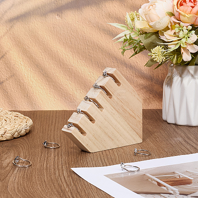 5-Slot Wood Ring Display Stands ODIS-WH0331-12-1
