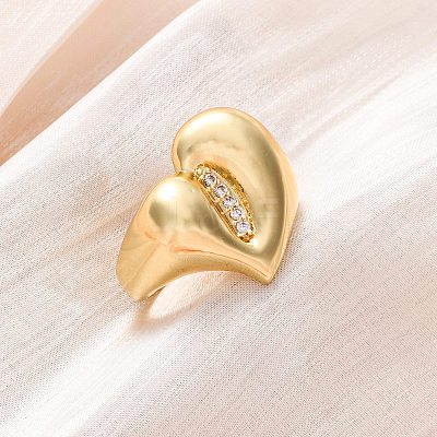 Brass Micro Pave Clear Cubic Zirconia Cuff Rings for Women RJEW-U043-07G-1
