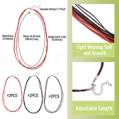 6Pcs 3 Colors 1MM Polyester&Cotton Waxed Cord 5-Strand Necklace Making MAK-TA0001-36B-1