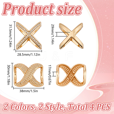 4Pcs 4 Styles Zinc Alloy Rhinestone Scarf Clips AJEW-DR0002-42-1