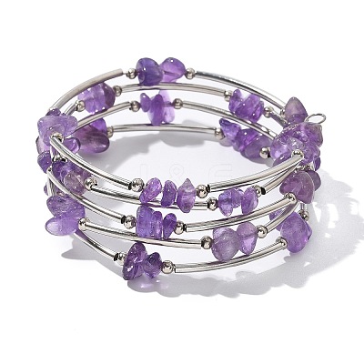 Natural Amethyst Chip Warp Bracelets BJEW-JB01517-02-1