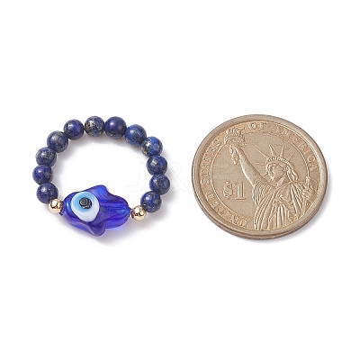 Natural & Synthetic Mixed Gemstone & Evil Eye Lampwork Beaded Stretch Rings RJEW-JR00573-1