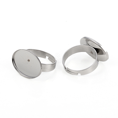 Non-Tarnish Adjustable 201 Stainless Steel Finger Rings Components STAS-I149-12P-1