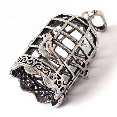 Rack Plating Brass Cage Pendants KK-Q402-14AS-1