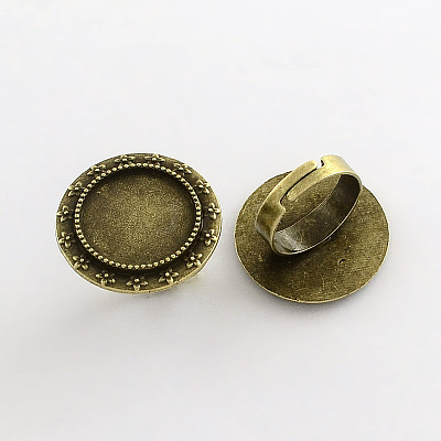 Vintage Adjustable Iron Finger Ring Components Alloy Cabochon Bezel Settings PALLOY-Q300-22AB-NR-1