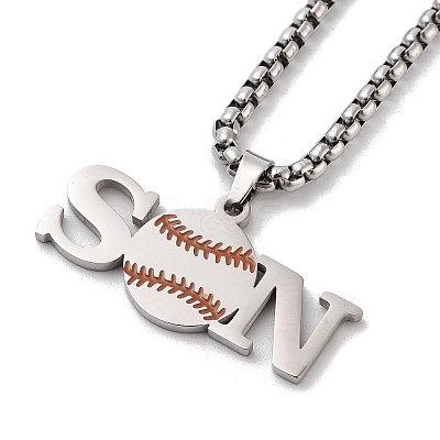 202 Stainless Steel Enamel Box Chain Sport Ball Pendant Necklaces for Men NJEW-K380-01B-02-1