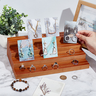 4-Tier Wood Jewelry Earring Display Card Display Risers ODIS-WH0025-179B-02-1