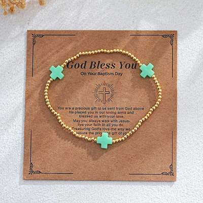 Brass Round Beaded Stretch Bracelets ZM9543-8-1