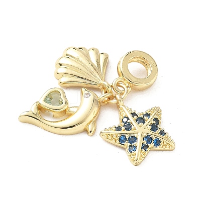 Rack Plating Brass Micro Pave Cubic Zirconia Pendants KK-M309-32G-1