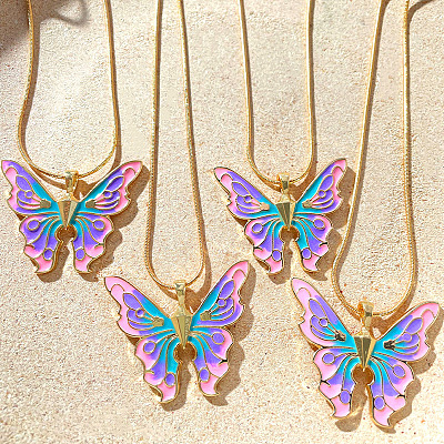 Alloy Enamel Butterfly Pendant Necklaces for Women WG304A4-08-1