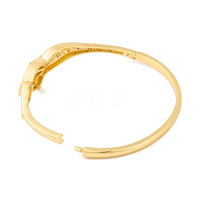 Brass Pave Colorful Cubic Zirconia Leopard Hinged Bangles for Women BJEW-S147-25G-1