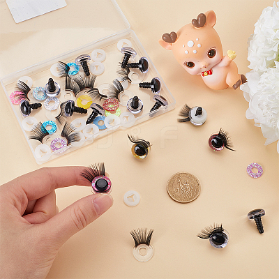 16 Sets 8 Colors Glitter Plastic Doll Eye with Eyelashes DOLL-GF0001-02-1