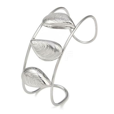 304 Stainless Steel Wide Hollow Textured Opaen Cuff Bangles BJEW-Q348-07P-03-1