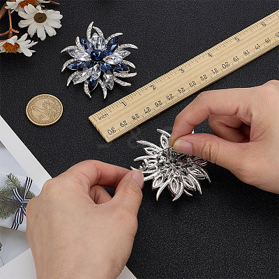2Pcs Flower Glass Rhinestone Brooches JEWB-FG0001-50-1
