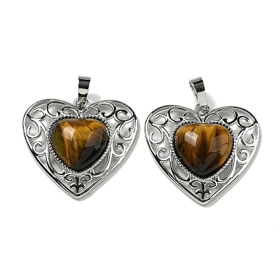 Natural Tiger Eye Peach Love Heart Pendants G-G158-01E-1