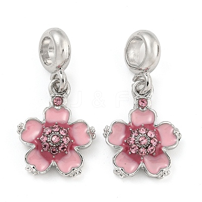 Rack Plating Alloy Enamel Peach Blossom Flower European Dangle Charms FIND-B034-13P-1