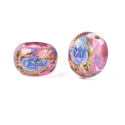 Flower Printed Transparent Acrylic Rondelle Beads TACR-S160-01-E02-1