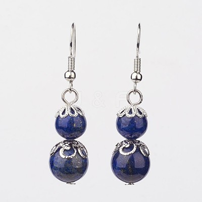 Lapis Lazuli Dangle Earrings X-EJEW-JE02206-03-1