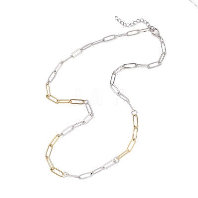 4MM Two Tone 304 Stainless Steel Paperclip Chain Necklaces NJEW-JN05625-1