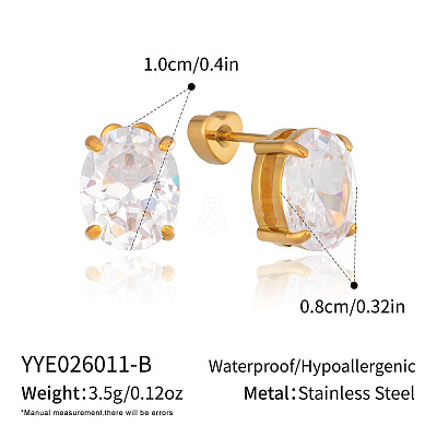304 Stainless Steel Pave Cubic Zirconia Stud Earrings for Women KT7449-2-1