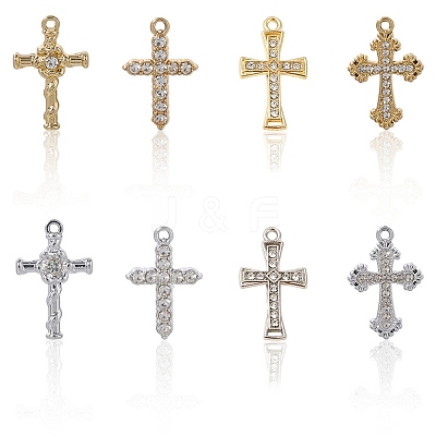 32Pcs 8 Styles Alloy Rhinestone Pendants FIND-SC0016-43-1