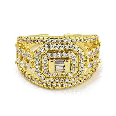 Brass Micro Pave Cubic Zirconia Cuff Rings for Women RJEW-E294-04G-02-1