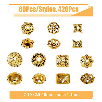 420pcs 7 styles Tibetan Style Bead Caps FIND-DC0003-93-1