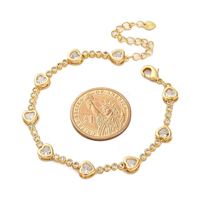 Rack Plating Brass Micro Pave Cubic Zirconia Link Bracelets for Women BJEW-C086-02G-1