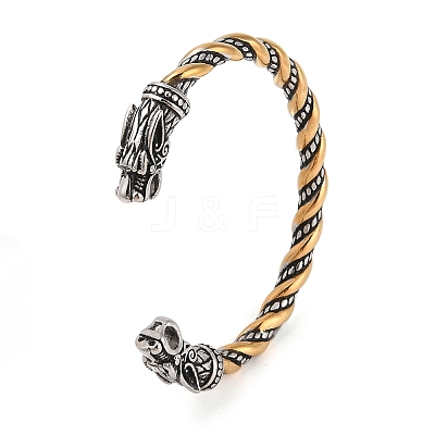 Ion Plating(IP) 304 Stainless Steel Viking Open Cuff Bangles for Men BJEW-U001-04B-G-1