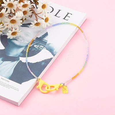 Rainbow Personalized Electroplate Glass Beaded Necklaces NJEW-JN03410-03-1