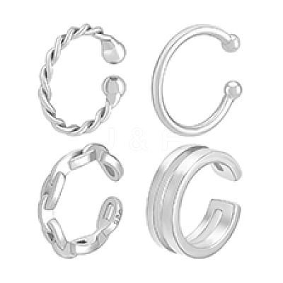 4Pcs 4 Styles 925 Sterling Silver Cuff Earrings EJEW-PH0001-38P-1